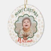 Golden Snowflakes Foto Weihnachtsname Keramik Ornament (Links)