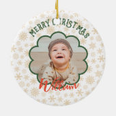 Golden Snowflakes Foto Weihnachtsname Keramik Ornament (Hinten)