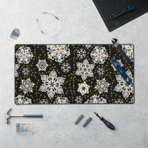 Golden Snowflakes Glam Schreibtischunterlage