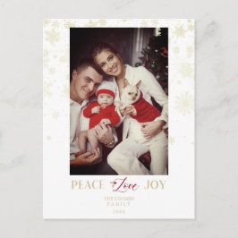 Golden Snowflakes & Holly Custom Foto Feiertagspostkarte