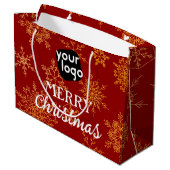 Golden Snowflakes Rote Weihnachten Custom-Logo Große Geschenktüte (Rückseite Schrägansicht)