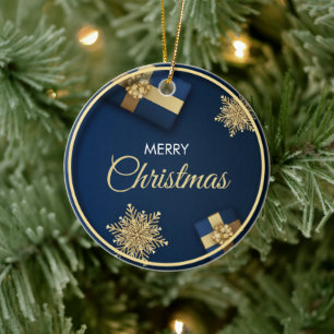 Golden Snowflakes Weihnachtskarte, Frohe Weihnacht Keramik Ornament