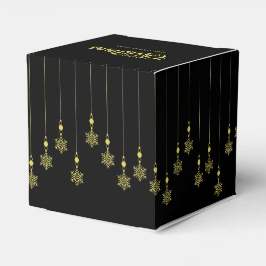 Golden Snowflakes with Christmas Quote on Black Geschenkschachtel (Rückseite)