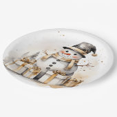 Golden Snowman: Add Elegance to Your Holiday Deco Pappteller (Schrägansicht)