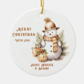 Golden Snowman Weihnachtsbaum Keramik Ornament (Vorne)