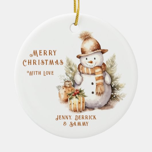 Golden Snowman Weihnachtsbaum Keramik Ornament (Vorne)