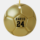 Golden Soccer Ball Personalisiert Name Team Nummer Keramik Ornament (Hinten)