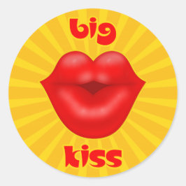 Golden Solar Rays Rote Lippen Kuss Runder Aufkleber