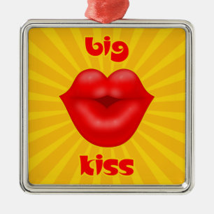 Golden Solar Rays Rote Lippen Kuss Silbernes Ornament