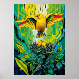 Golden Songbird Nest - Lebhafte Jungle Family Szen Poster