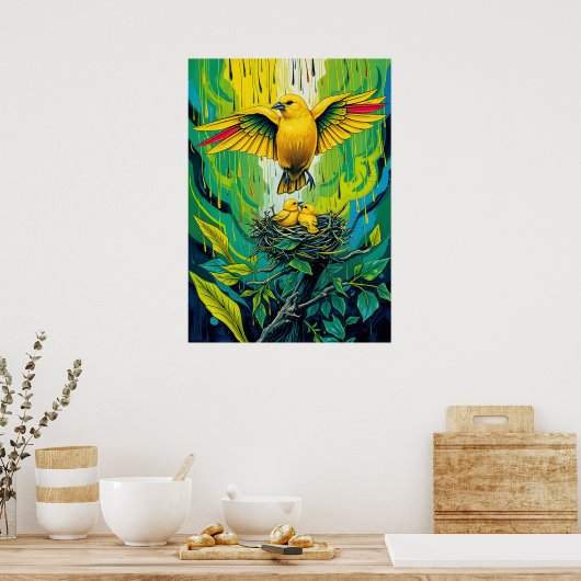 Golden Songbird Nest - Lebhafte Jungle Family Szen Poster (Küche)