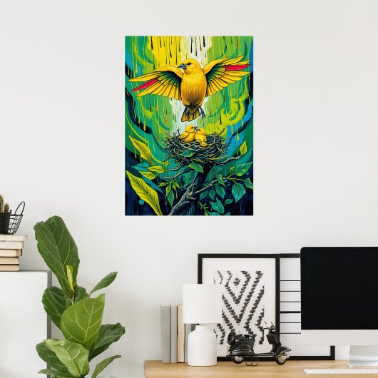 Golden Songbird Nest - Lebhafte Jungle Family Szen Poster (Heimbüro)