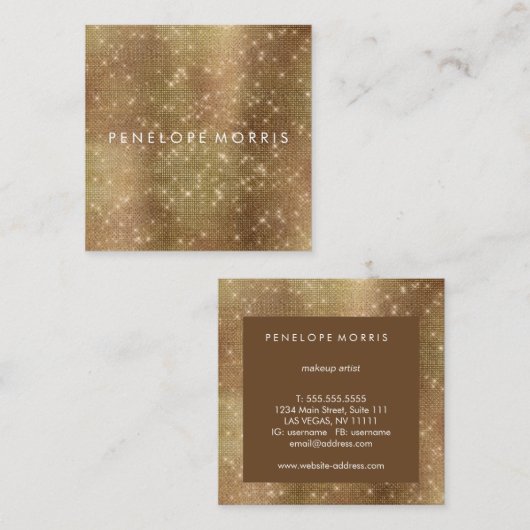 Golden Sparkle Beauty Styist Square Business Card Quadratische Visitenkarte (Vorne/Hinten)