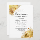 Golden Sparkle Blume Quinceanera Party Einladung (Vorne/Hinten)