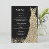 Golden Sparkle Dress Black Birthday Party Bridal Menükarte (Stehend Vorderseite)