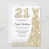 Golden Sparkle Glitzer Dress 21. Geburtstag Party Einladung (Vorderseite)