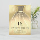 Golden Sparkle Mermaid Dress Sweet 16 Party Einladung (Stehend Vorderseite)