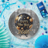 Golden Sparkle New Year Balloon with 2026 Glow Pappteller (Party)