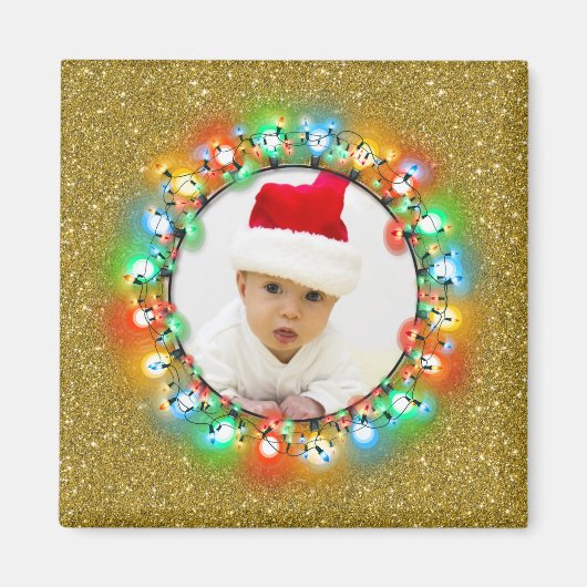 Golden Sparkle Weihnachtsbrille Rahmen mit Foto Magnet (Vorne)