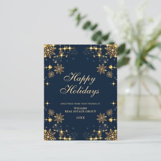 Golden Sparkle Weihnachtsstars Unternehmensgrüße Postkarte (Stehend Vorderseite)
