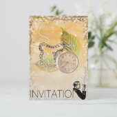 Golden Sparkling Clock Perals Gentelmen Einladung (Stehend Vorderseite)