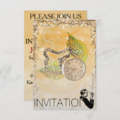 Golden Sparkling Clock Perals Gentelmen Einladung (Vorne/Hinten)