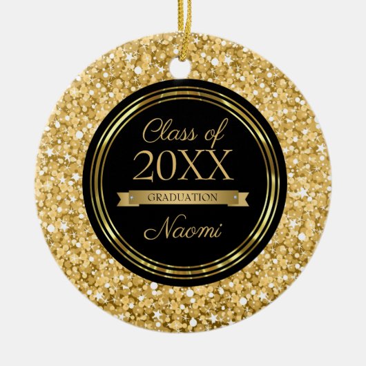 Golden Sparkling Glitzer Keramik Ornament (Vorne)