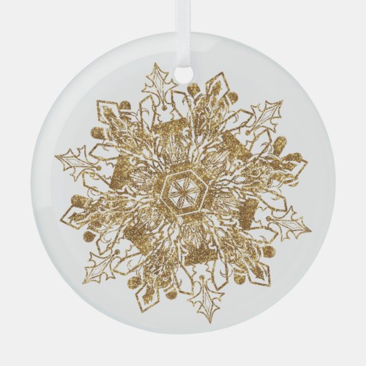 Golden Sparkling Snowflake Weihnachtsglas Ornament Aus Glas (Vorderseite)