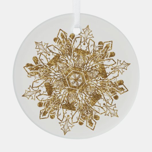 Golden Sparkling Snowflake Weihnachtsglas Ornament Aus Glas (Rückseite)