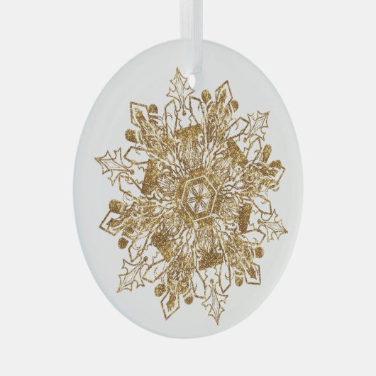 Golden Sparkling Snowflake Weihnachtsglas Ornament Aus Glas (Vorderseite Rechts)