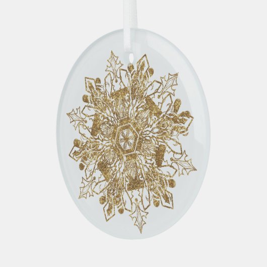 Golden Sparkling Snowflake Weihnachtsglas Ornament Aus Glas (Vorderseite links)