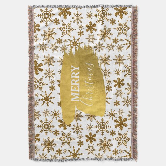 Golden Sparkling Snowflakes Frohe Weihnachten Decke (Vorderseite Vertikal)