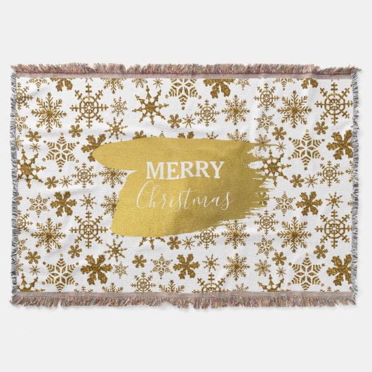 Golden Sparkling Snowflakes Frohe Weihnachten Decke (Vorderseite)