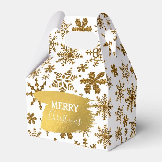 Golden Sparkling Snowflakes Frohe Weihnachten Geschenkschachtel (Rückseite)