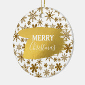 Golden Sparkling Snowflakes Frohe Weihnachten Keramik Ornament (Links)