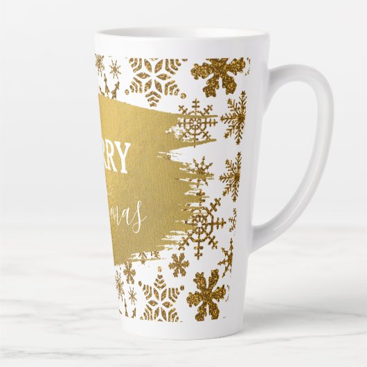 Golden Sparkling Snowflakes Frohe Weihnachten Milchtasse (Rechts)