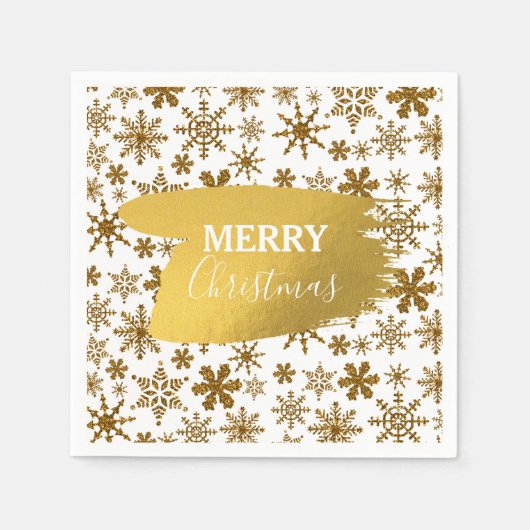 Golden Sparkling Snowflakes Frohe Weihnachten Serviette (Vorderseite)
