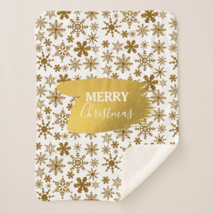 Golden Sparkling Snowflakes Frohe Weihnachten Sherpadecke