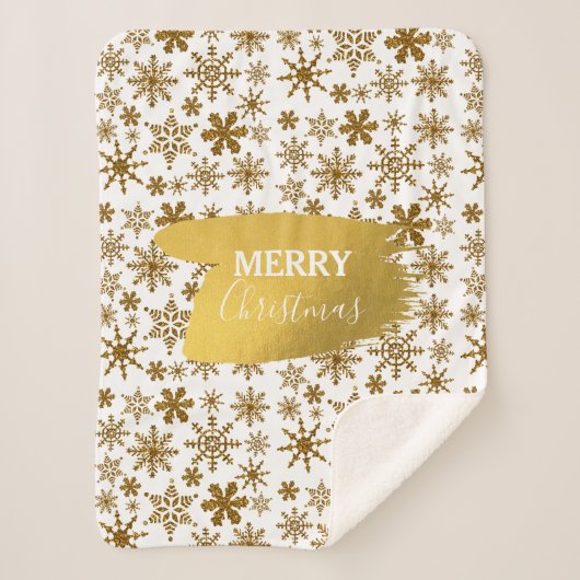 Golden Sparkling Snowflakes Frohe Weihnachten Sherpadecke (Vorderseite)