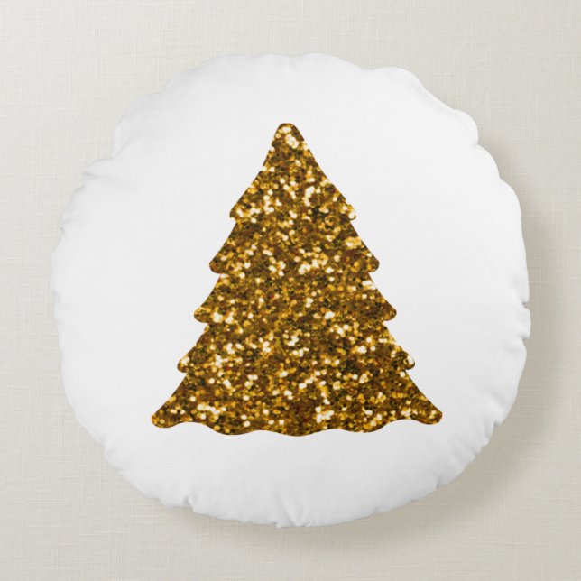 Golden Sparkling Weihnachtsbaum Rundes Kissen (Vorderseite)