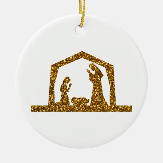 Golden Sparkling Weihnachtskrippen Keramik Ornament (Vorne)