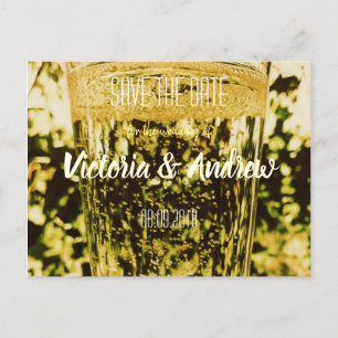 Golden Sparkling Weinglas Save the Date Postkarte
