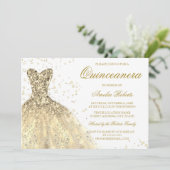 Golden Sparkon Glitzer Dress Quinceanera Party Einladung (Stehend Vorderseite)