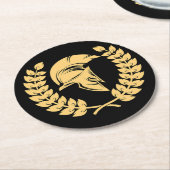 Golden Spartan Helmet mit Laurel Wreath Runder Pappuntersetzer (Angewinkelt)