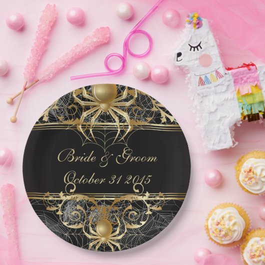 Golden Spider Halloween- oder Hochzeitsfeier-Telle Pappteller (Party)