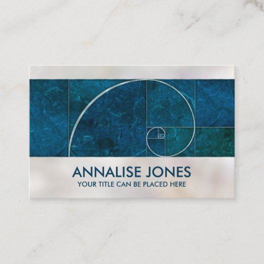 Golden Spiral - Aqua Blauer Marmor und Perle Visitenkarte (Vorderseite)