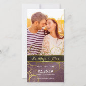 Golden Spiral Vines Lila Elegantes Foto Save The Date (Vorderseite)
