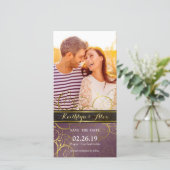 Golden Spiral Vines Lila Elegantes Foto Save The Date (Stehend Vorderseite)