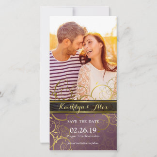 Golden Spiral Vines Lila Elegantes Foto Save The Date