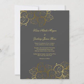 Golden Spirals Weintrauben Grau Hochzeit Einladung